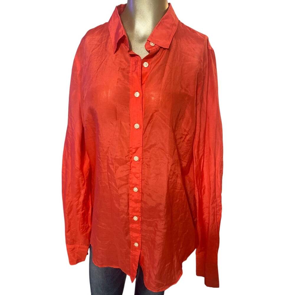 J.Crew The Perfect Shirt Cotton Silk Blend Sheer Button Down Size Large Coral